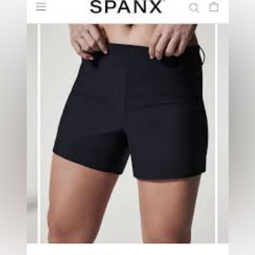 Spanx Sunshine Shorts 4” Women’s XL Black Stretch Faux Front Pockets Pull On